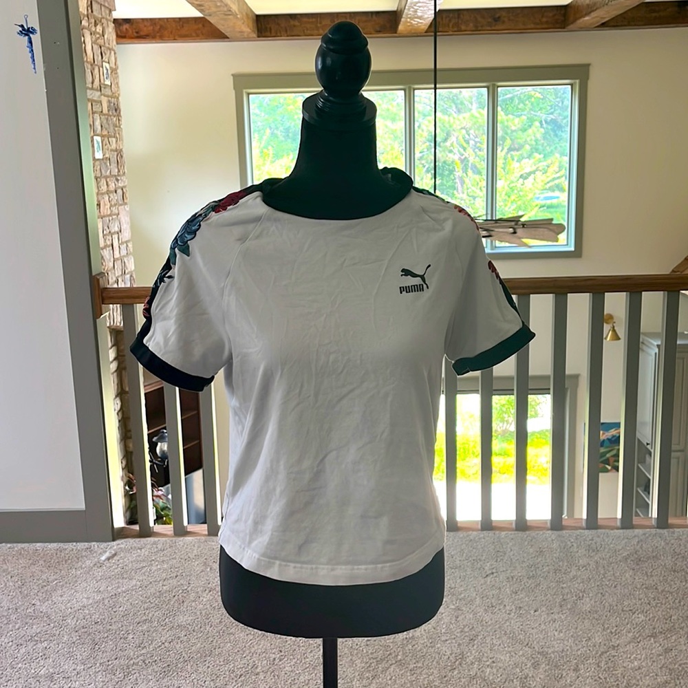White and black puma shirt